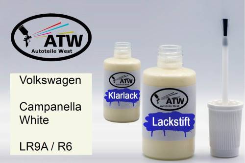 Volkswagen, Campanella White, LR9A / R6: 20ml Lackstift + 20ml Klarlack - Set, von ATW Autoteile West.